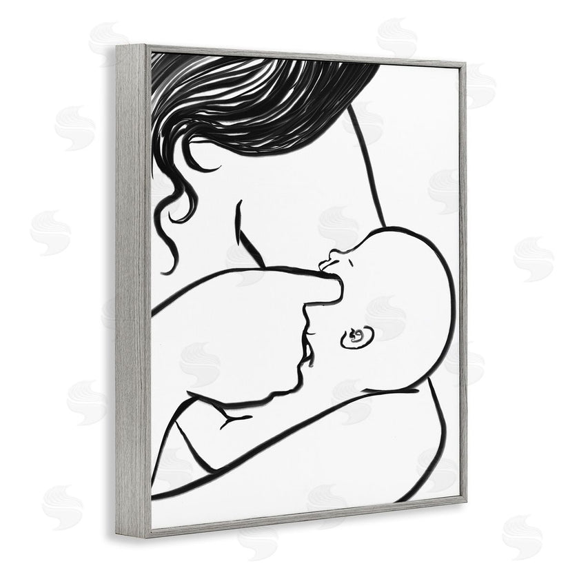 Stupell Studio | Mother Nursing Child Portrait Minimal Black White
