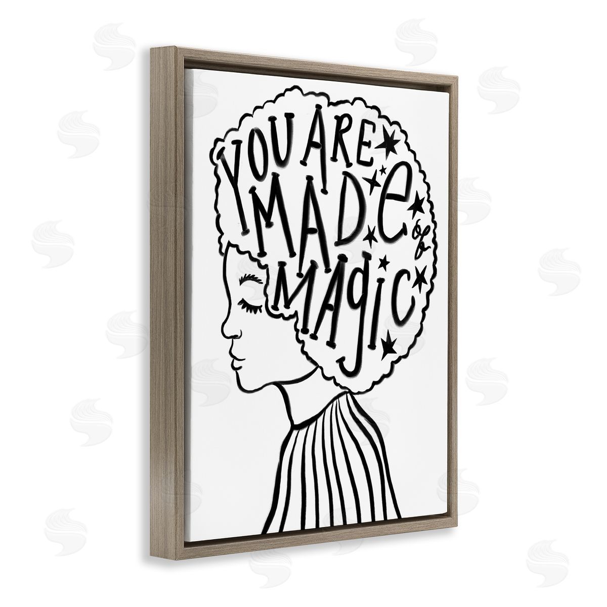 Stupell Studio Made of Magic Phrase Children's Hair Portrait Brown Floater Frame Canvas Art