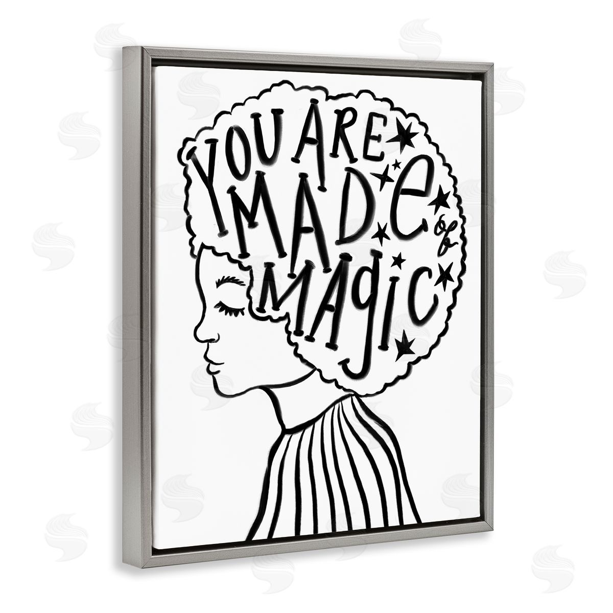 Stupell Studio Made of Magic Phrase Children's Hair Portrait Gray Floater Frame Canvas Art