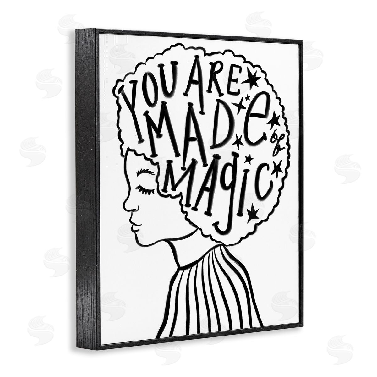 Stupell Studio Made of Magic Phrase Children's Hair Portrait Black Framed Giclee Wall Art
