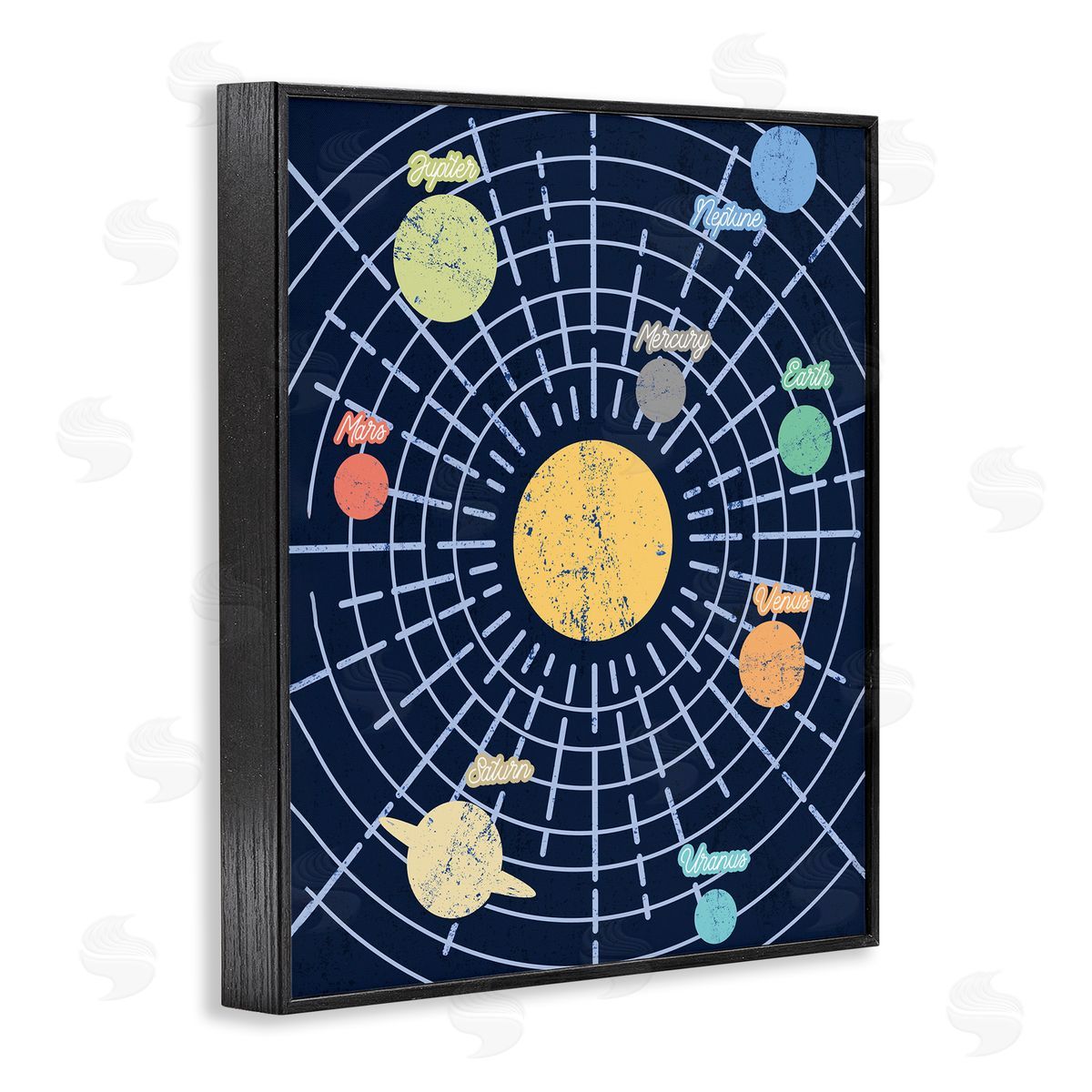 Stupell Studio Retro Solar System Chart Milky Way Planets Black Framed Giclee Wall Art