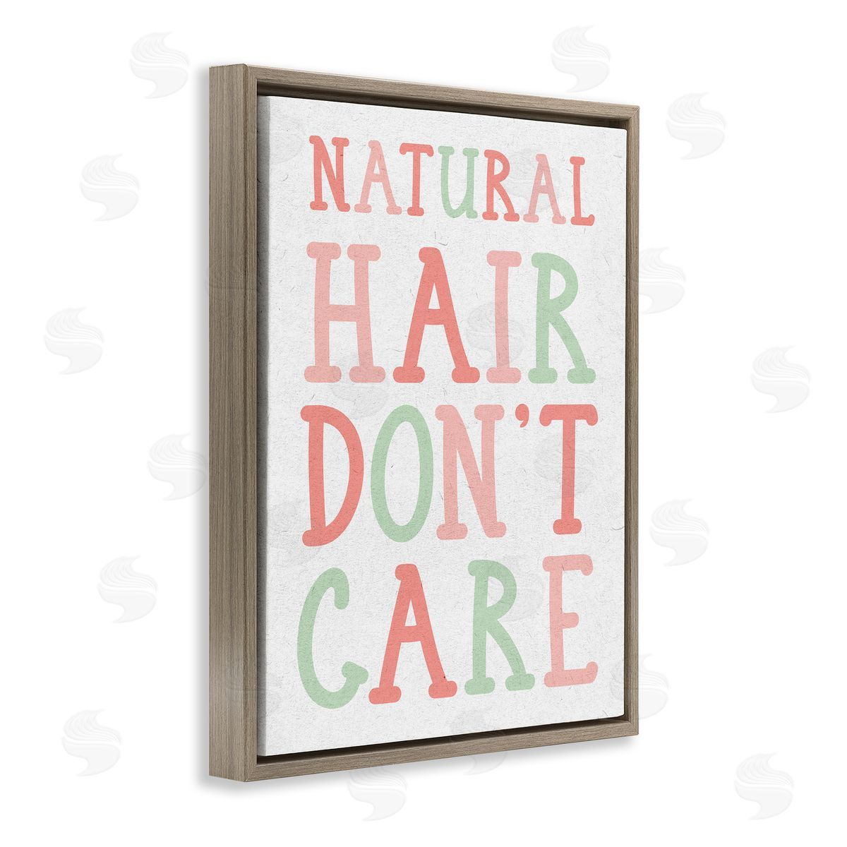 Stupell Studio Natural Hair Don't Care Phrase Pink Green Font Brown Floater Frame Canvas Art