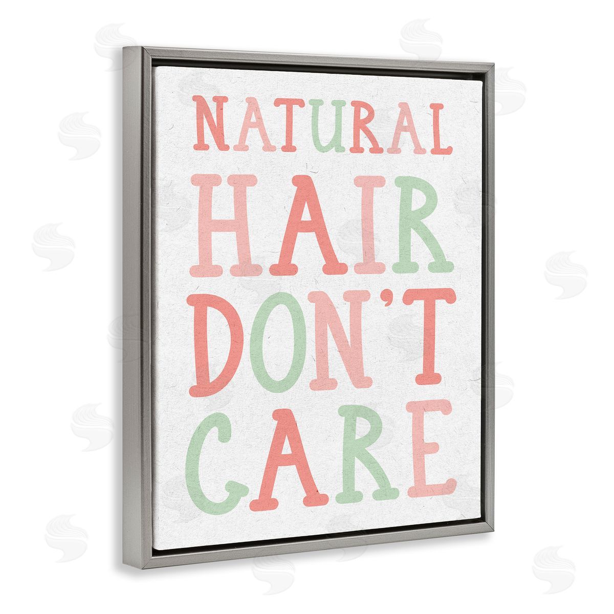 Stupell Studio Natural Hair Don't Care Phrase Pink Green Font Gray Floater Frame Canvas Art