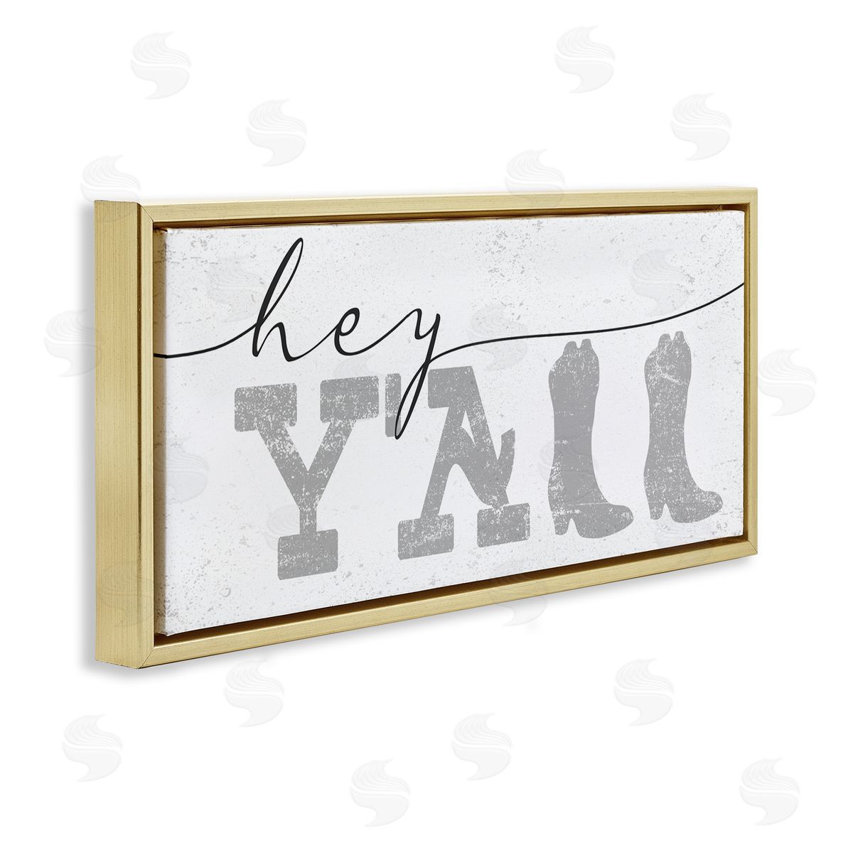 Stupell Studio Hey Y'all Phrase Western Cowboy Distressed Typography Gold Floater Frame Canvas Art