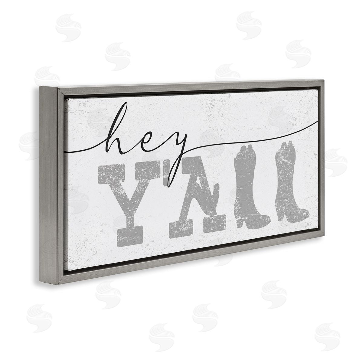 Stupell Studio Hey Y'all Phrase Western Cowboy Distressed Typography Gray Floater Frame Canvas Art