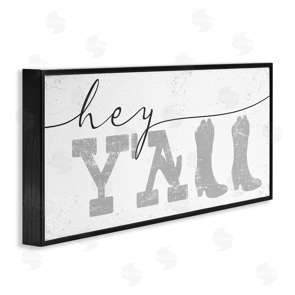 Stupell Studio Hey Y'all Phrase Western Cowboy Distressed Typography Black Framed Giclee Wall Art