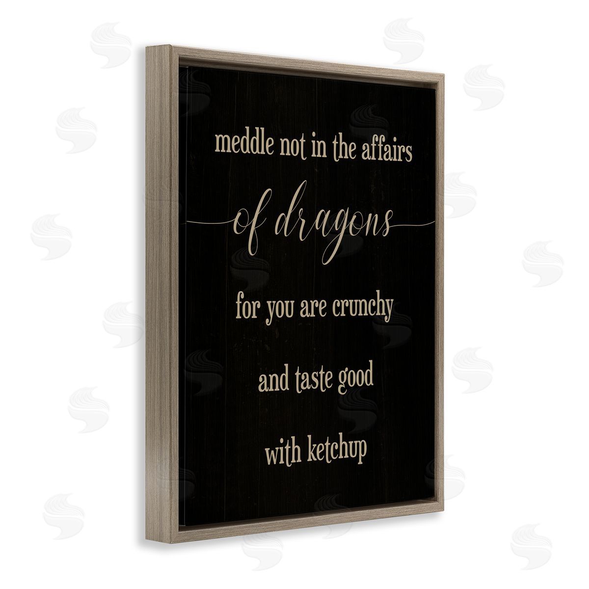 Stupell Studio Meddle Not In Dragon Affairs Saying Mythical Creature Brown Floater Frame Canvas Art