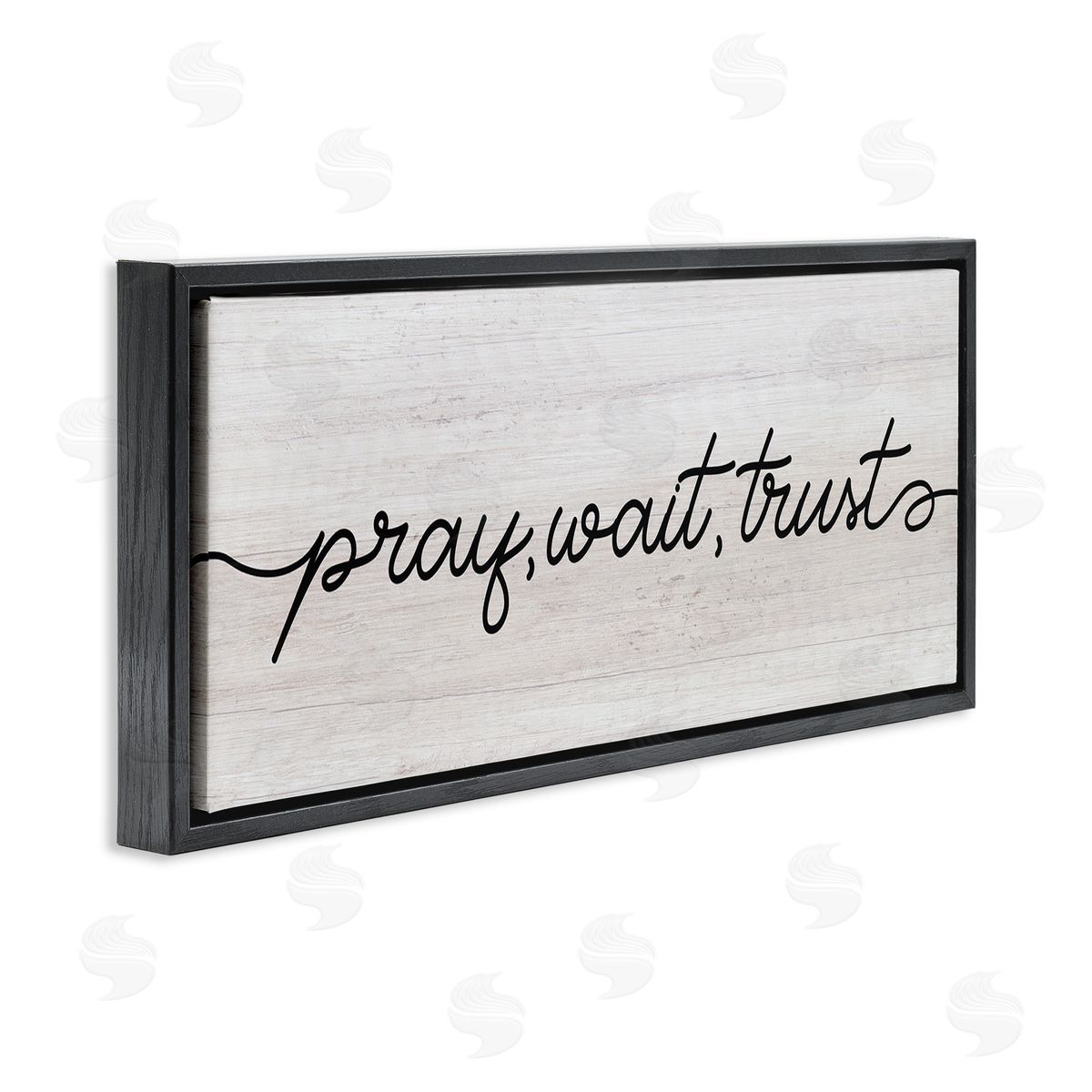 Stupell Studio Pray Wait & Trust Phrase Soft Fluid Typography Black Floater Frame Canvas Art