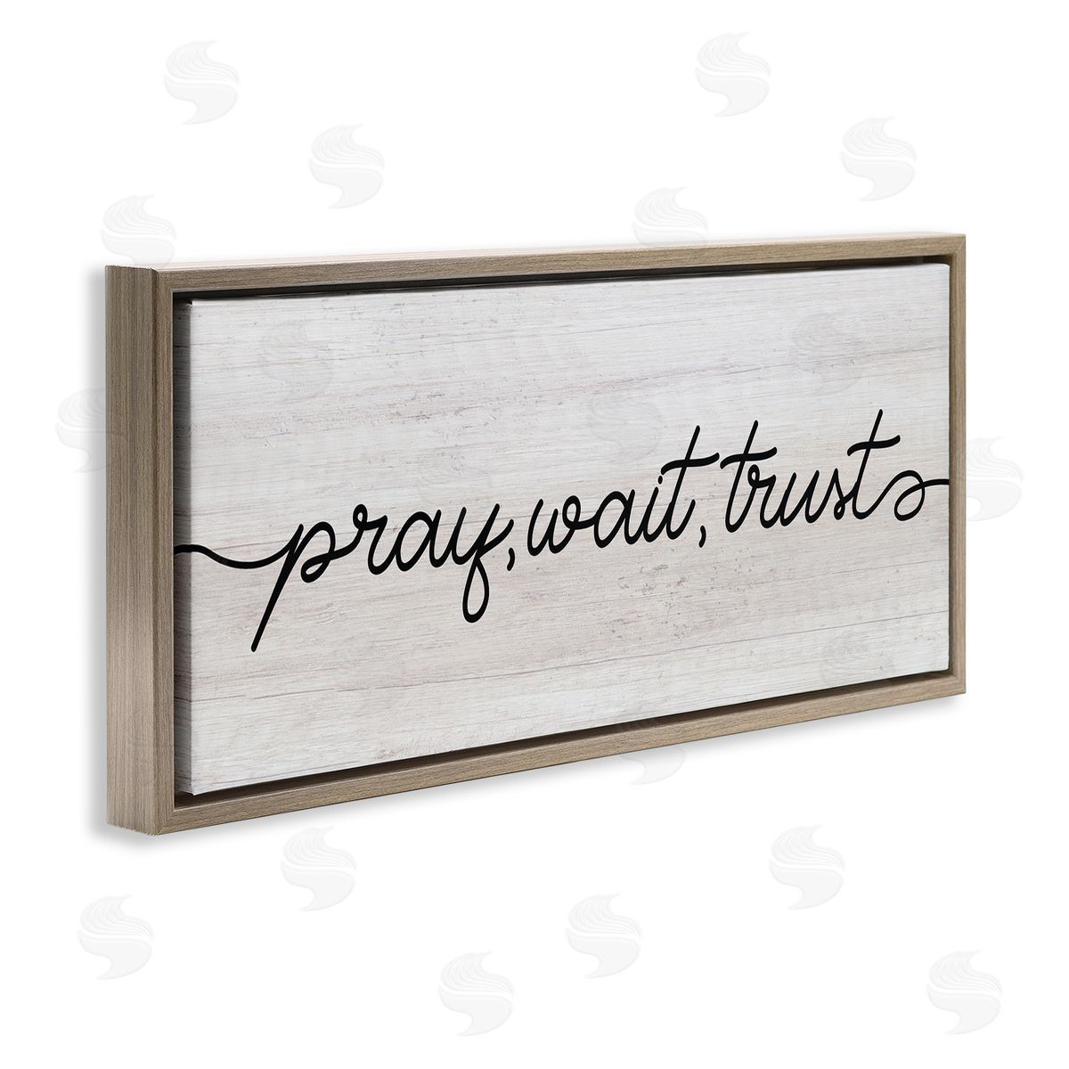 Stupell Studio Pray Wait & Trust Phrase Soft Fluid Typography Brown Floater Frame Canvas Art