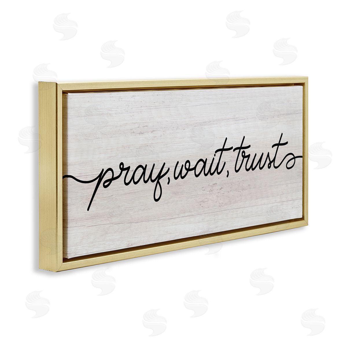 Stupell Studio Pray Wait & Trust Phrase Soft Fluid Typography Gold Floater Frame Canvas Art