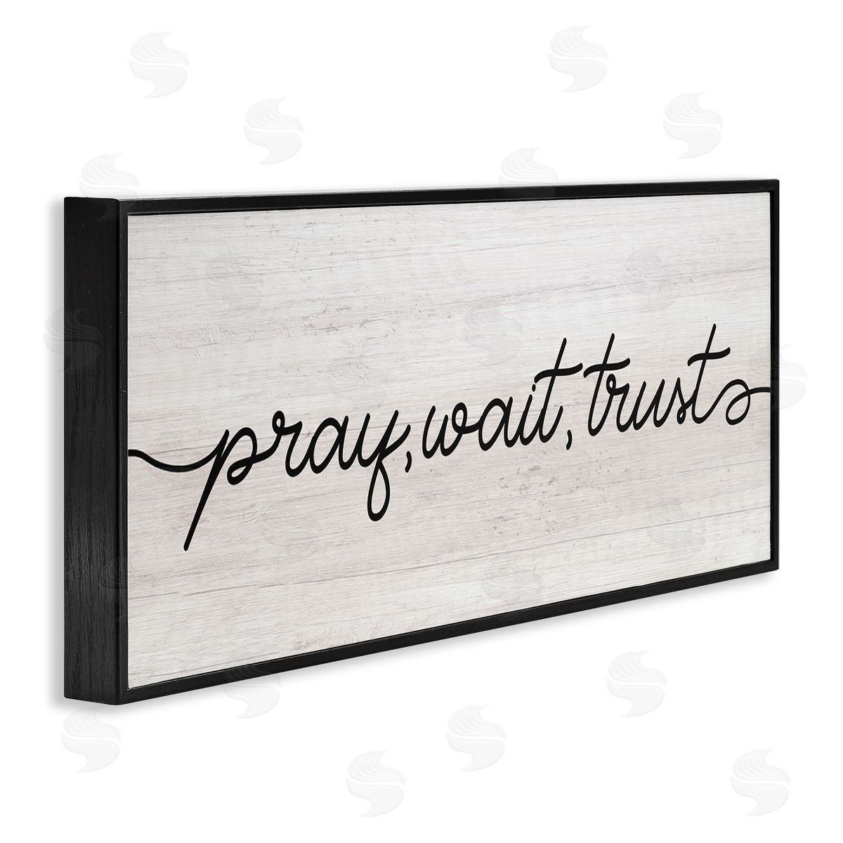 Stupell Studio Pray Wait & Trust Phrase Soft Fluid Typography Black Framed Giclee Wall Art