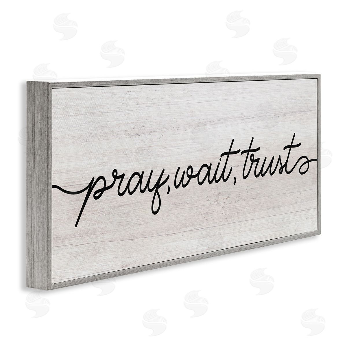 Stupell Studio Pray Wait & Trust Phrase Soft Fluid Typography Gray Framed Giclee Wall Art
