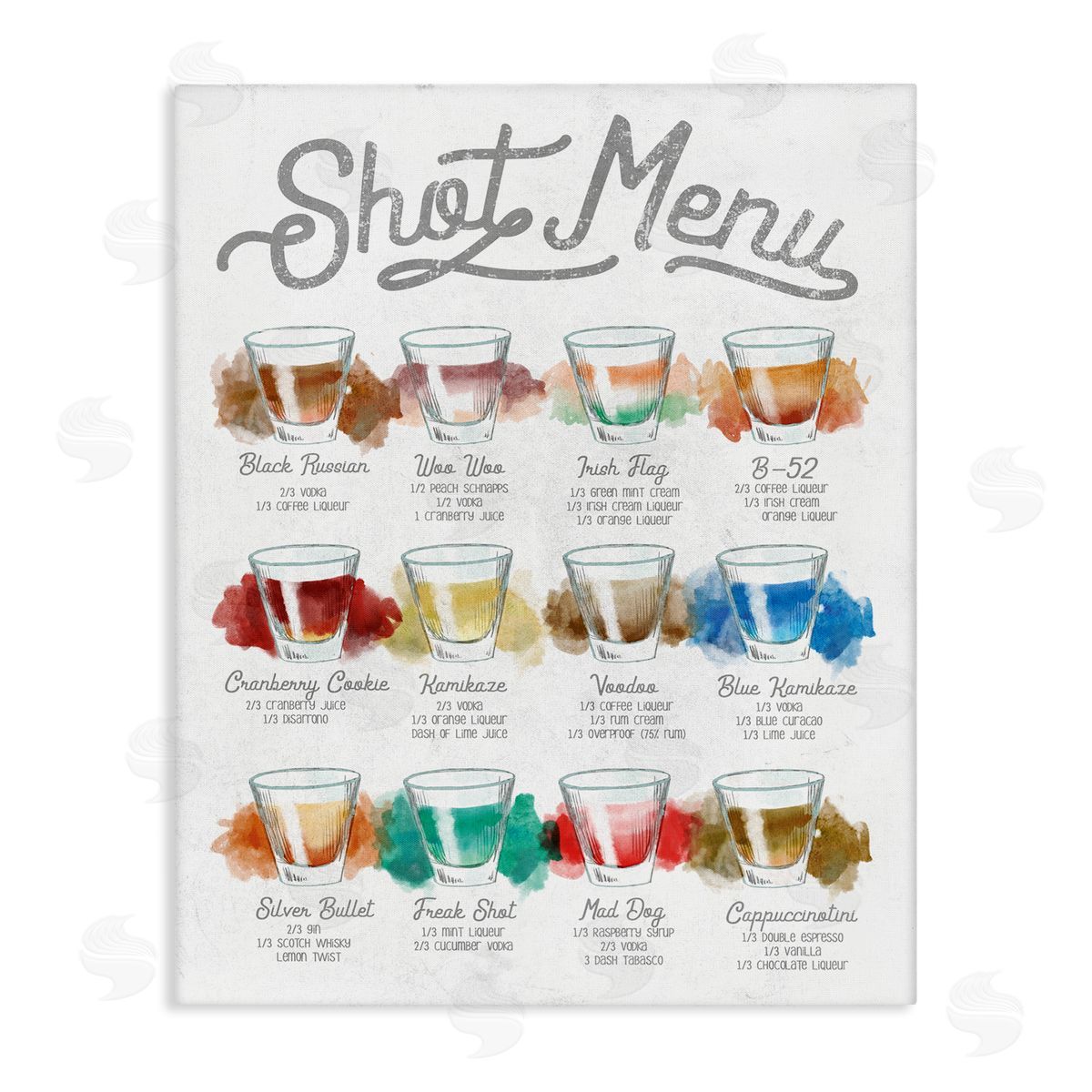 Stupell Studio Cocktail Shot Menu Kitchen Drink Recipes Canvas Wall Art