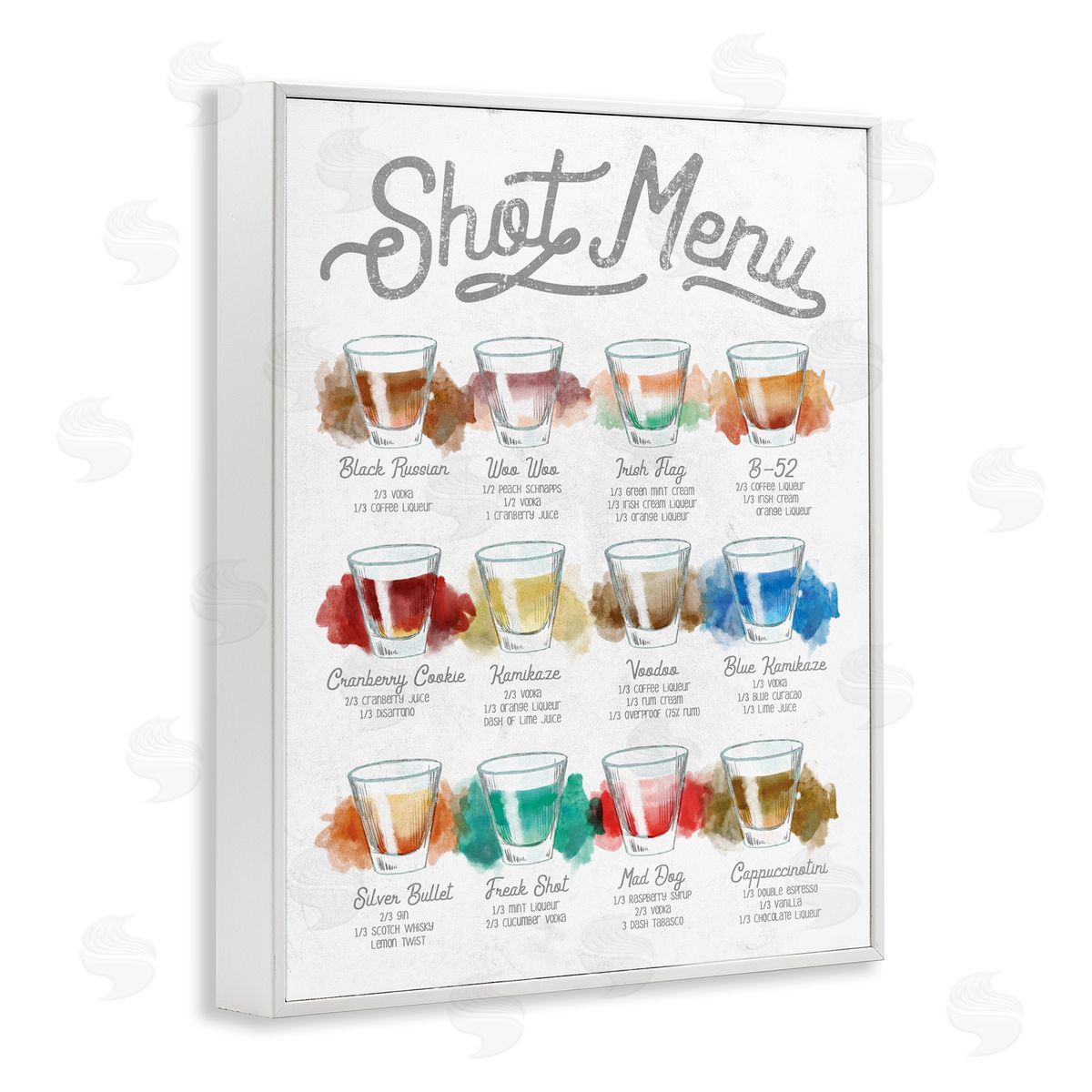 Stupell Studio Cocktail Shot Menu Kitchen Drink Recipes White Framed Giclee Wall Art