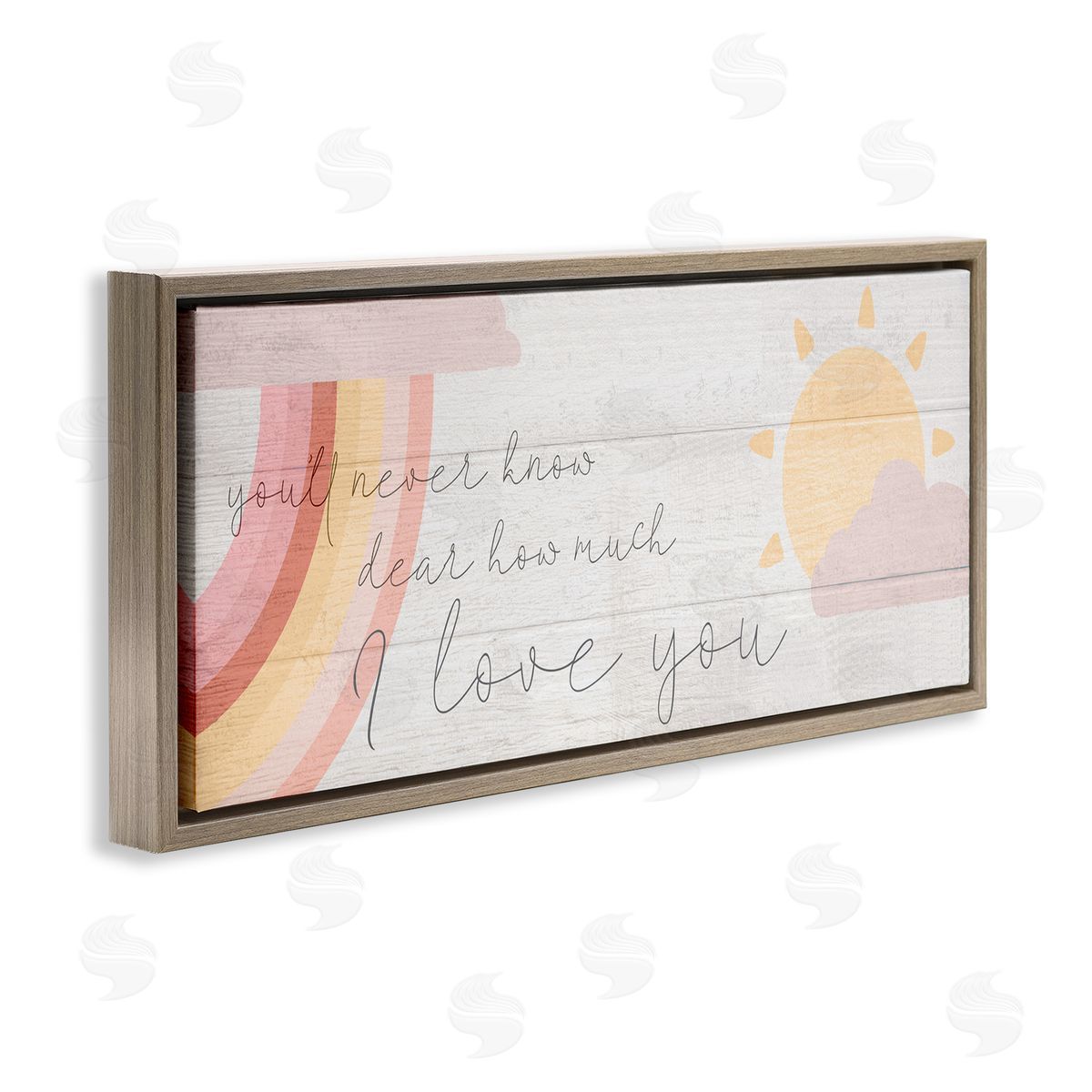 Love You Pink Rainbow Phrase Brown Floating Frame Canvas Wall Art, Home Decor by Stupell Studio