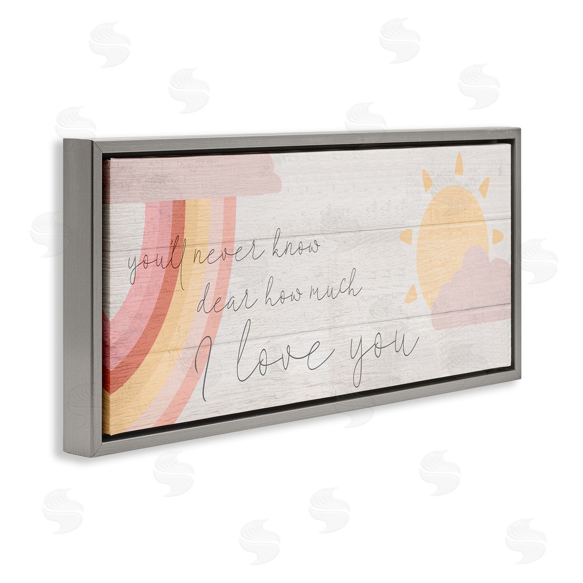 Love You Pink Rainbow Phrase Grey Floating Frame Canvas Wall Art, Home Decor by Stupell Studio