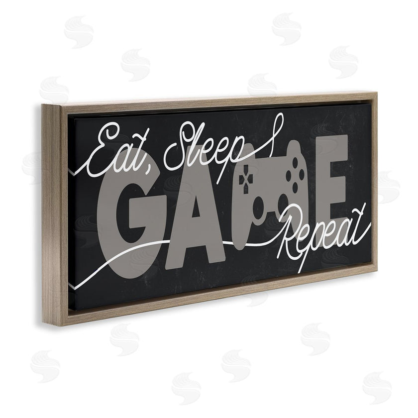 Stupell Studio | Eat Sleep Game Repeat Phrase Minimal Grey Controller