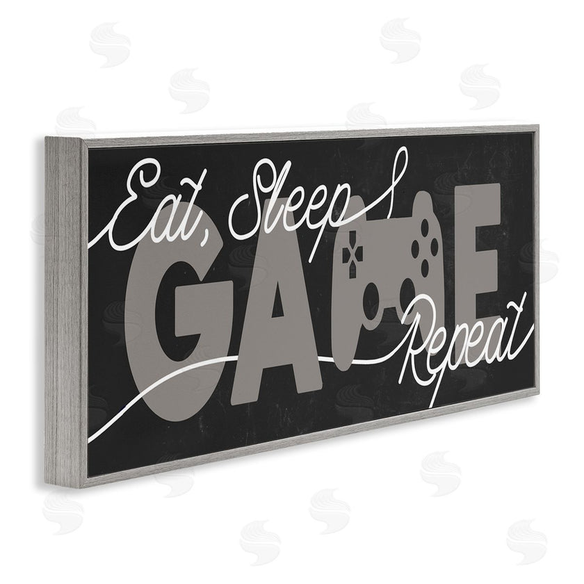 Stupell Studio | Eat Sleep Game Repeat Phrase Minimal Grey Controller