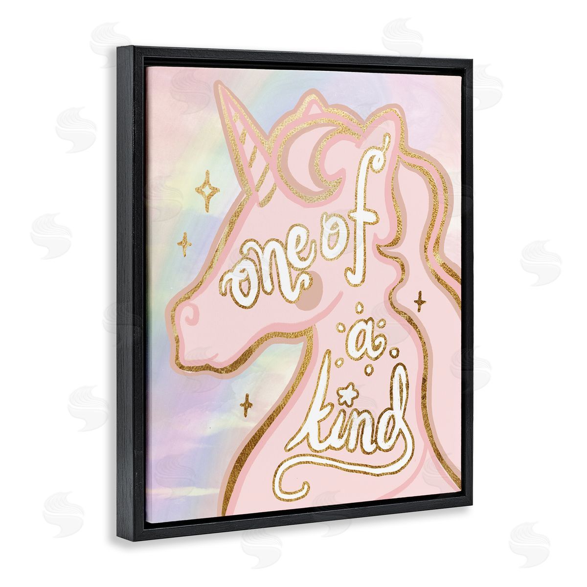 Stupell Studio One Of A Kind Phrase Pink Rainbow Unicorn Black Floater Frame Canvas Art