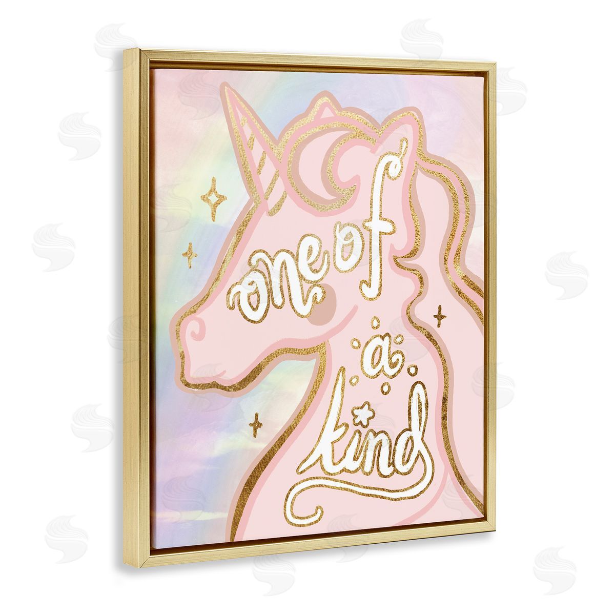 Stupell Studio One Of A Kind Phrase Pink Rainbow Unicorn Gold Floater Frame Canvas Art