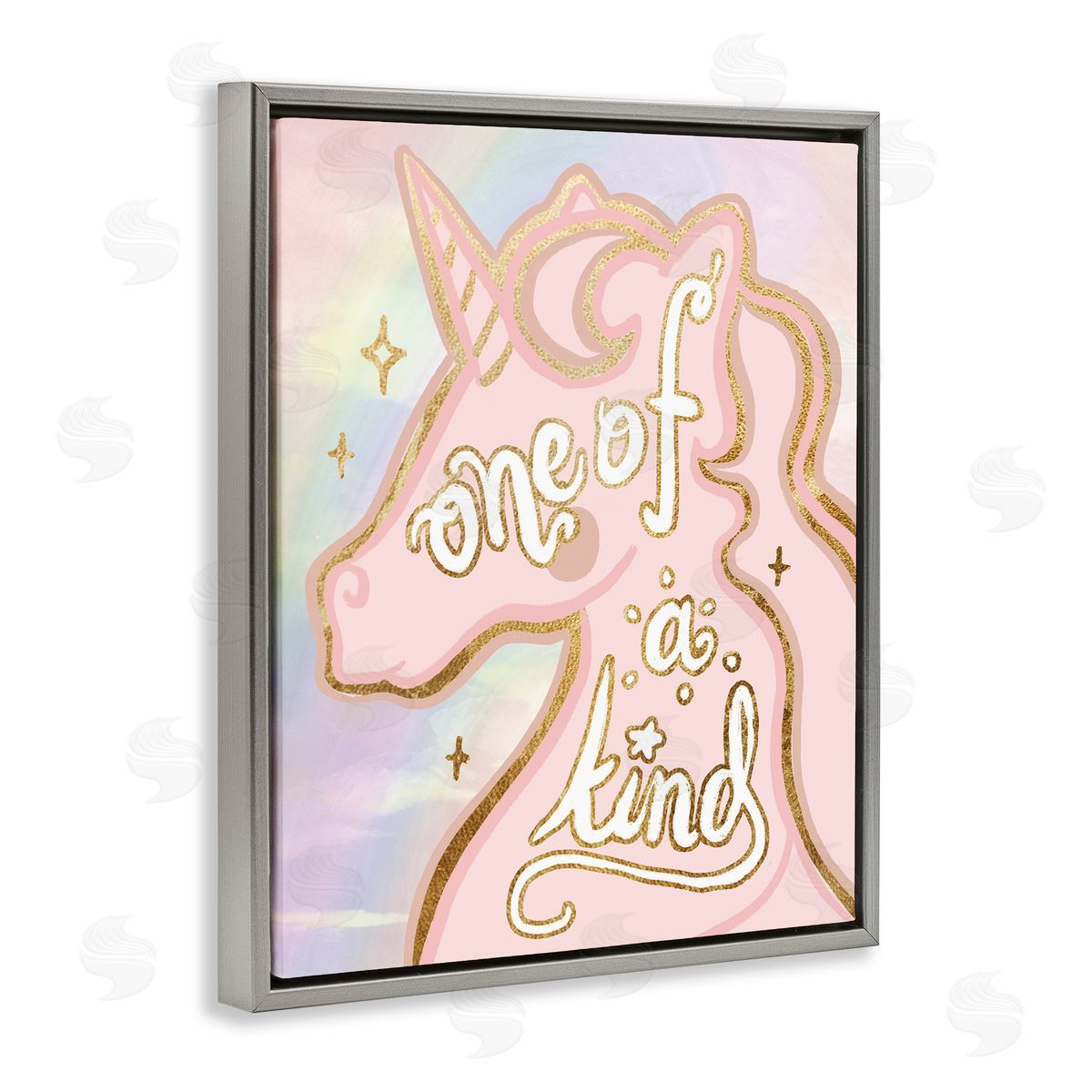 Stupell Studio One Of A Kind Phrase Pink Rainbow Unicorn Gray Floater Frame Canvas Art