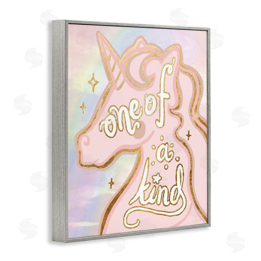 Stupell Studio | One Of A Kind Phrase Pink Rainbow Unicorn