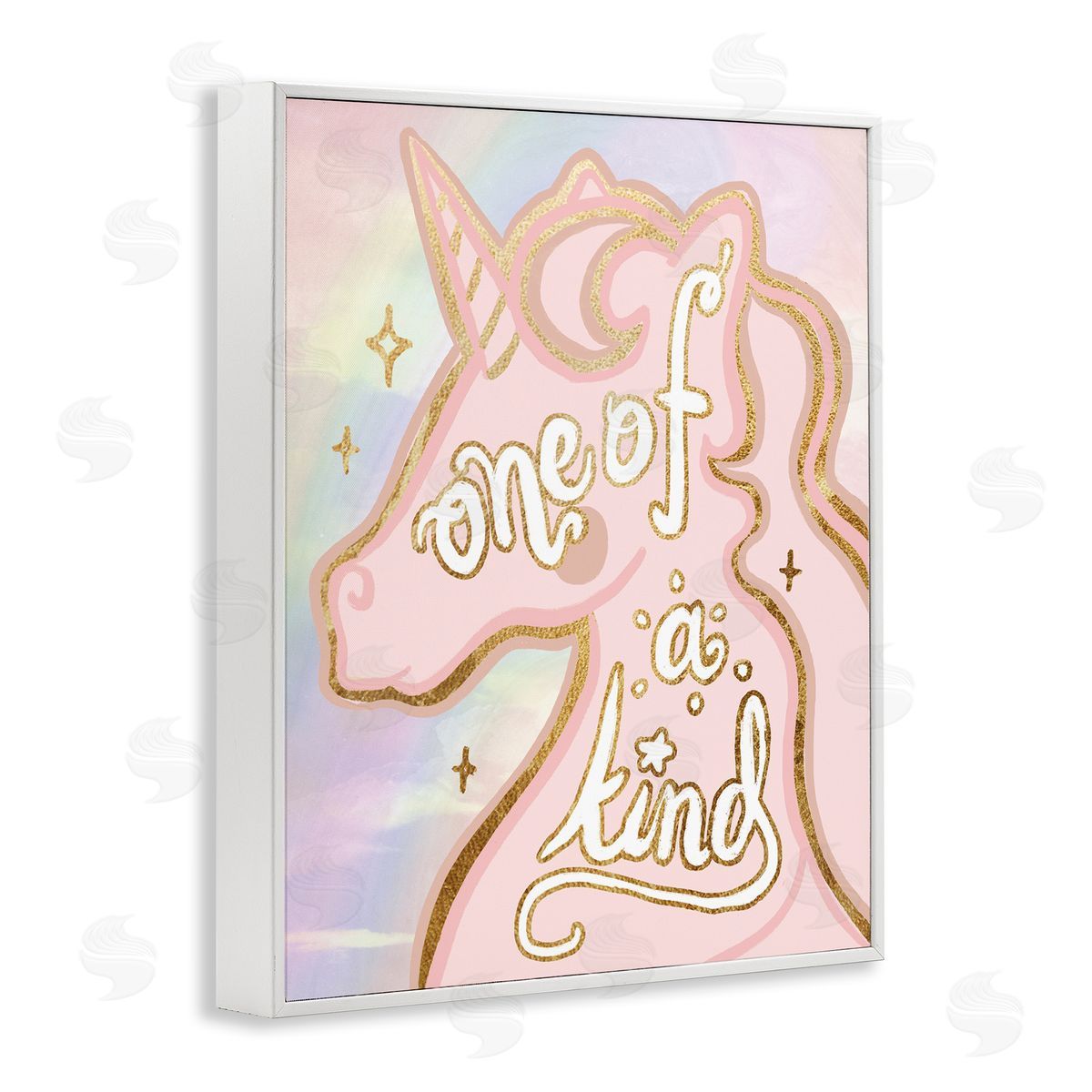 Stupell Studio One Of A Kind Phrase Pink Rainbow Unicorn White Framed Giclee Wall Art