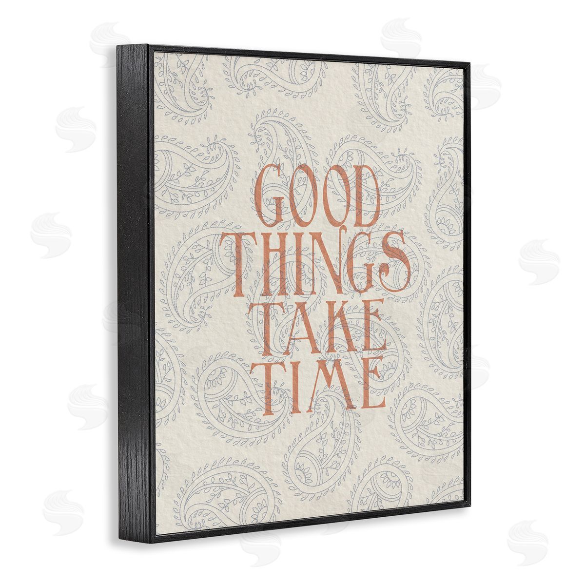 Stupell Studio Good Things Take Time Phrase Soft Paisley Pattern Black Framed Giclee Wall Art