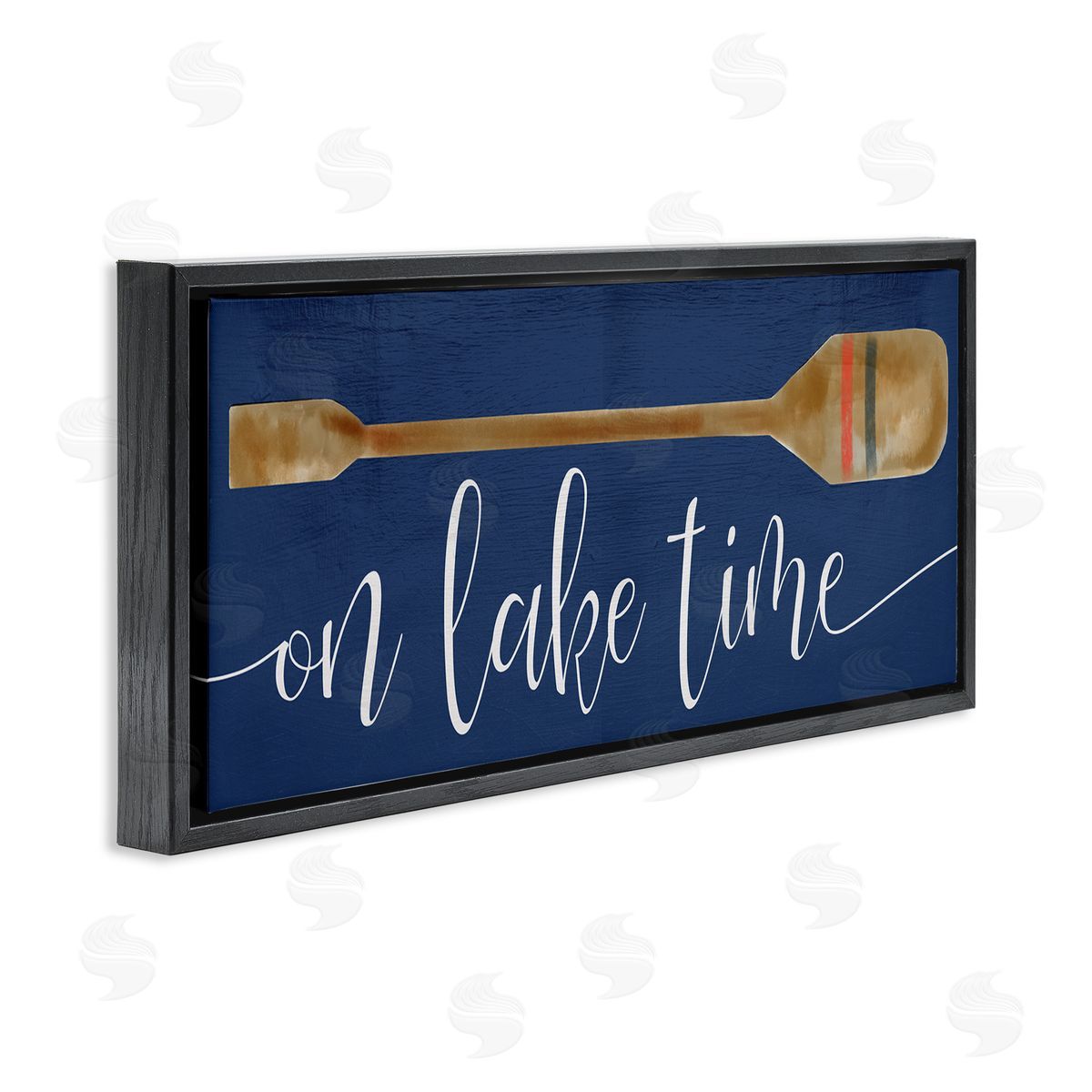 On Lake Time with Oar Black Floating Frame Canvas Wall Art, Home Decor by Stupell Studio
