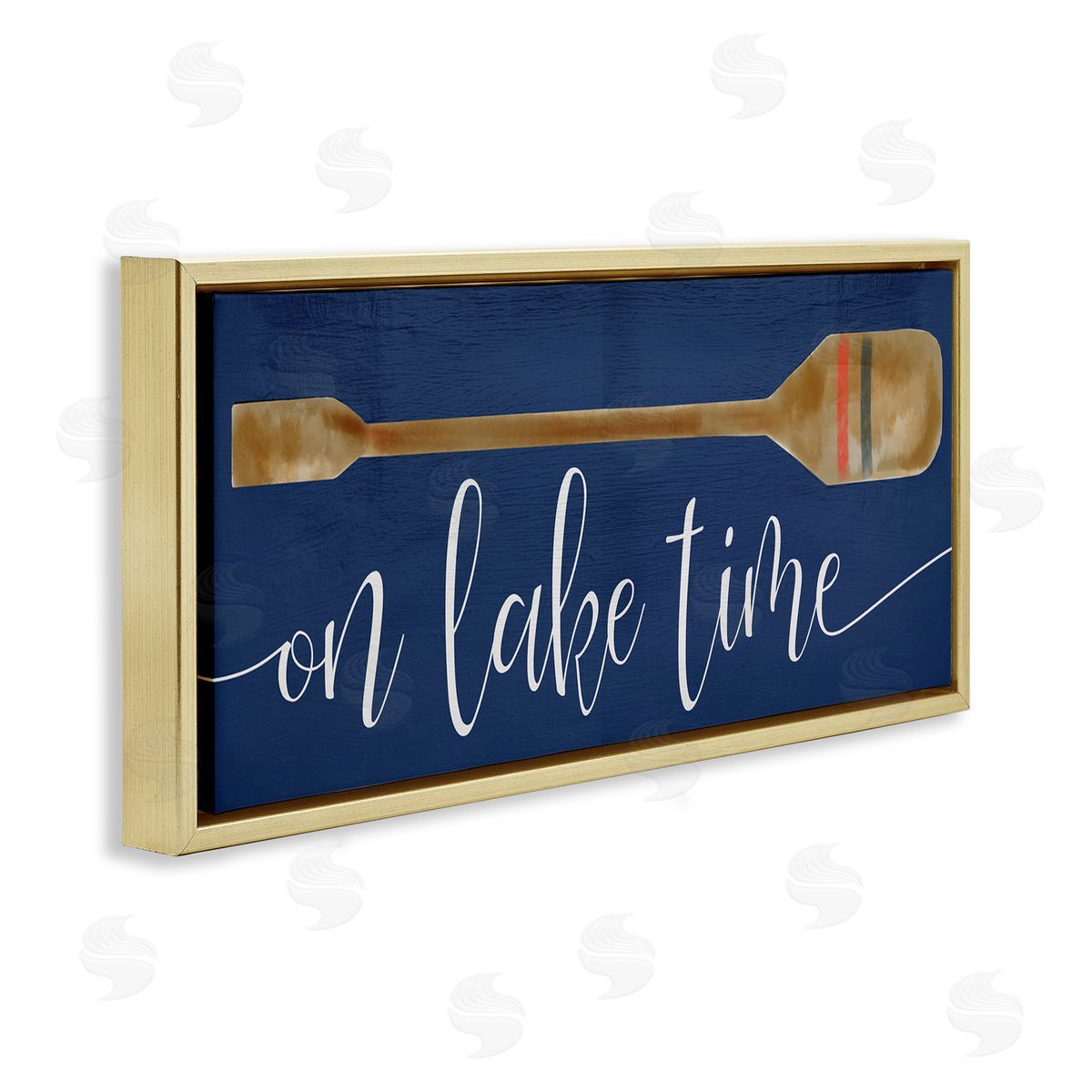 On Lake Time with Oar Gold Floating Frame Canvas Wall Art, Home Decor by Stupell Studio