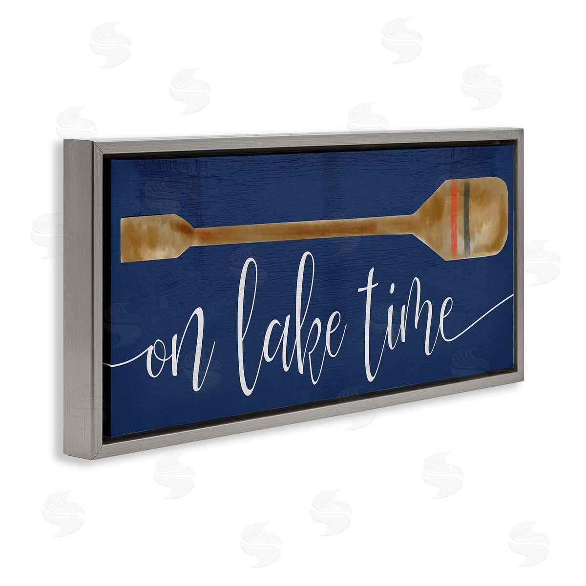 On Lake Time with Oar Grey Floating Frame Canvas Wall Art, Home Decor by Stupell Studio