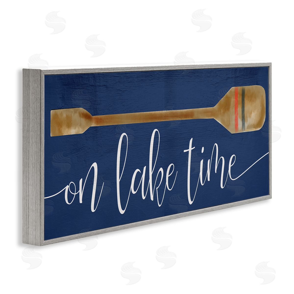 On Lake Time with Oar Grey Frame Print Wall Art, Home Decor by Stupell Studio