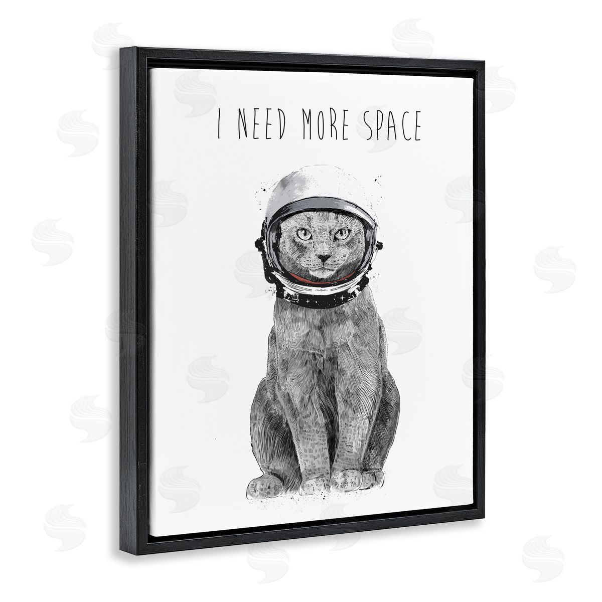Balazs Solti Need More Space Phrase Funny Cat Astronaut Black Floater Frame Canvas Art