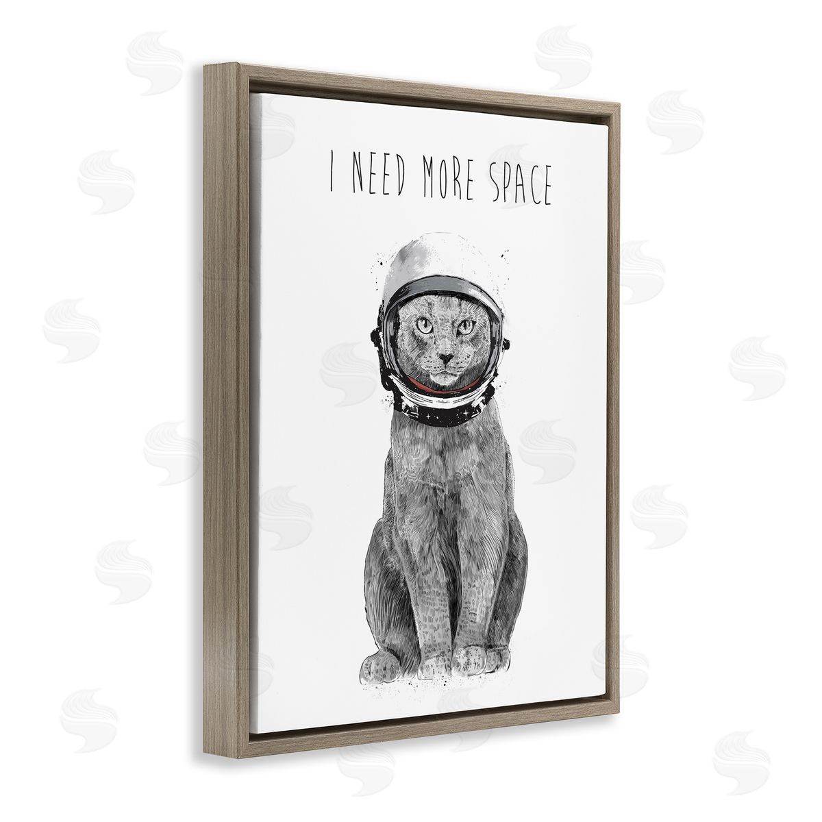 Balazs Solti Need More Space Phrase Funny Cat Astronaut Brown Floater Frame Canvas Art