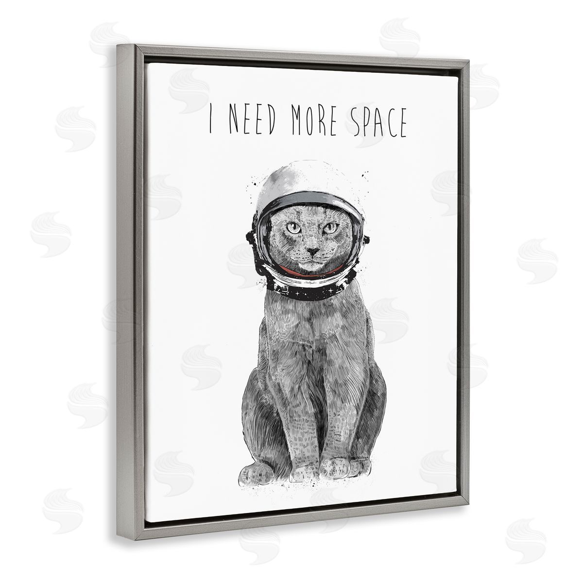 Balazs Solti Need More Space Phrase Funny Cat Astronaut Gray Floater Frame Canvas Art