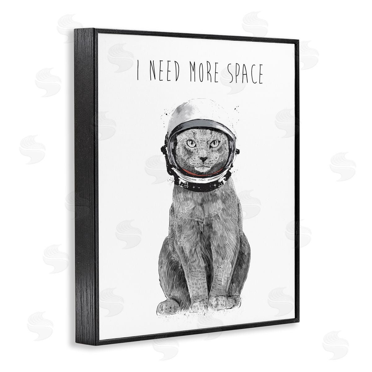 Balazs Solti Need More Space Phrase Funny Cat Astronaut Black Framed Giclee Wall Art