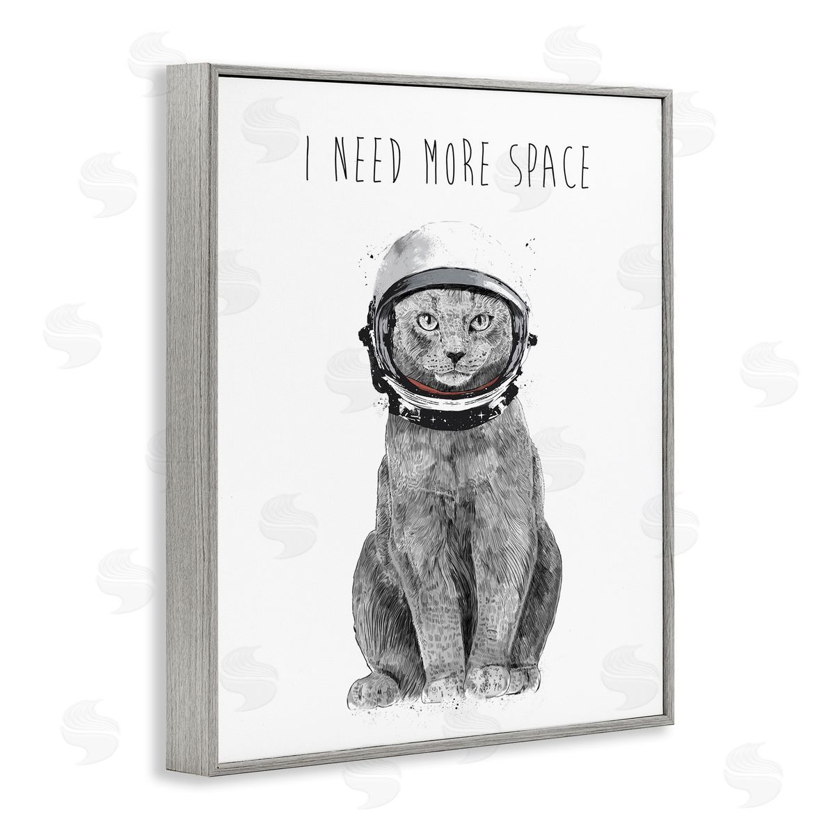 Balazs Solti Need More Space Phrase Funny Cat Astronaut Gray Framed Giclee Wall Art