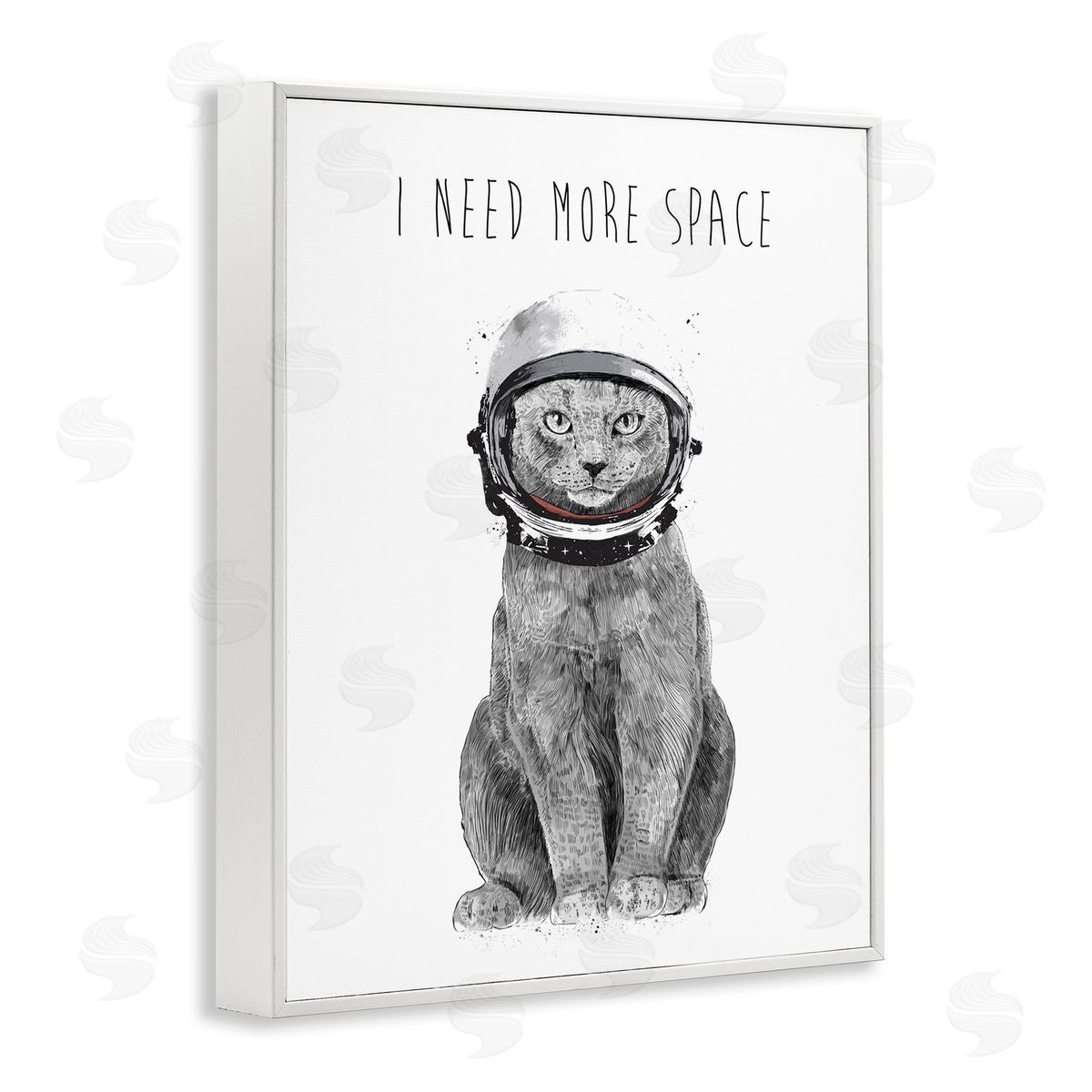 Balazs Solti Need More Space Phrase Funny Cat Astronaut White Framed Giclee Wall Art