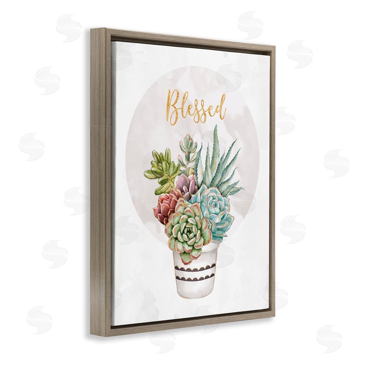 Ziwei Li Blessed Sentiments Chic Succulent Plant Bouquet Brown Floater Frame Canvas Art