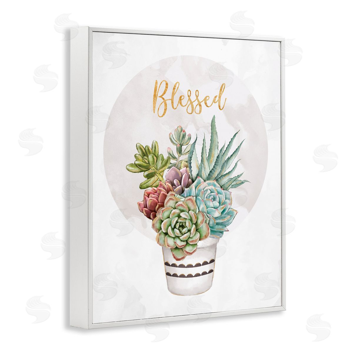 Ziwei Li Blessed Sentiments Chic Succulent Plant Bouquet White Framed Giclee Wall Art