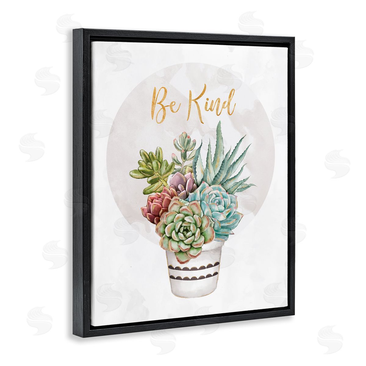 Ziwei Li Be Kind Phrase Soft Potted Succulents Black Floater Frame Canvas Art