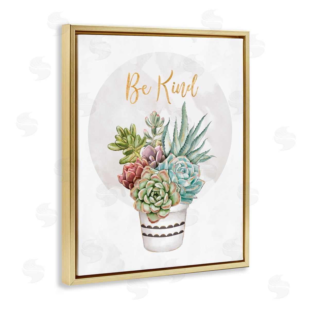Ziwei Li Be Kind Phrase Soft Potted Succulents Gold Floater Frame Canvas Art