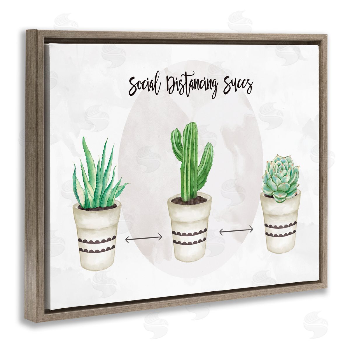 Ziwei Li Social Distancing Succs Humorous Succulent Pun Brown Floater Frame Canvas Art
