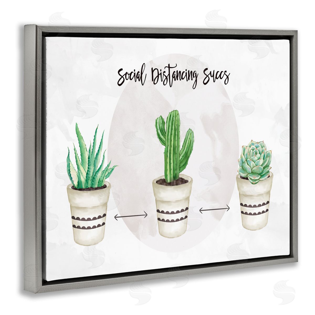Ziwei Li Social Distancing Succs Humorous Succulent Pun Gray Floater Frame Canvas Art