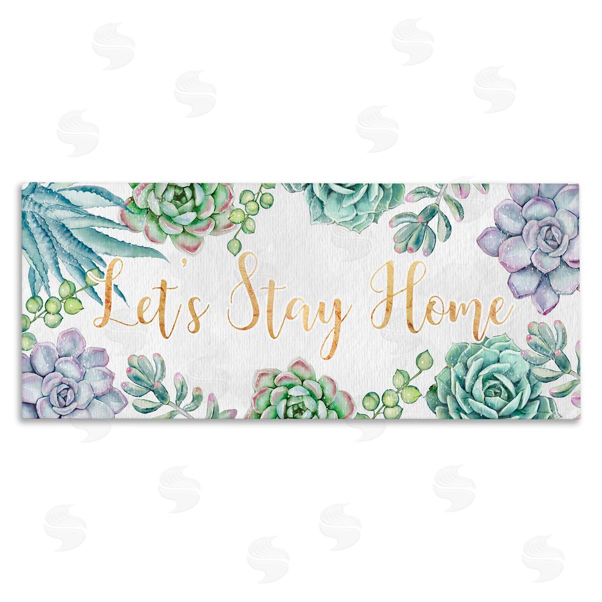 Ziwei Li Let's Stay Home Phrase Green Purple Succulents Canvas Wall Art