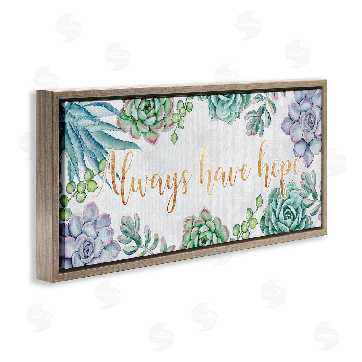 Ziwei Li Always Have Hope Phrase Chic Succulent Plants Brown Floater Frame Canvas Art