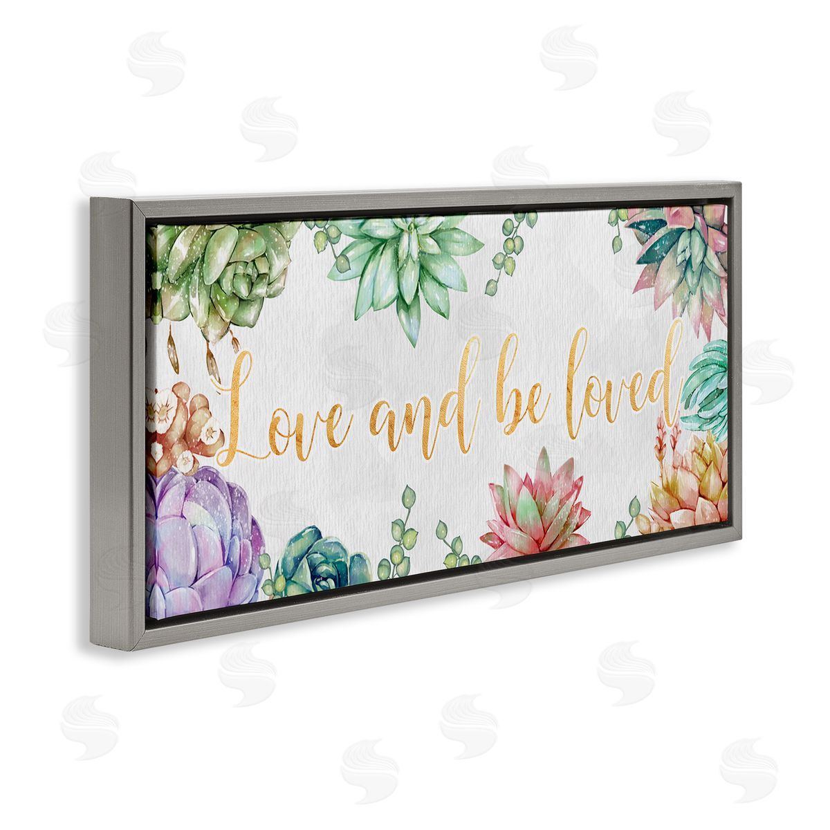 Ziwei Li Love and Be Loved Phrase Pink Purple Succulents Gray Floater Frame Canvas Art