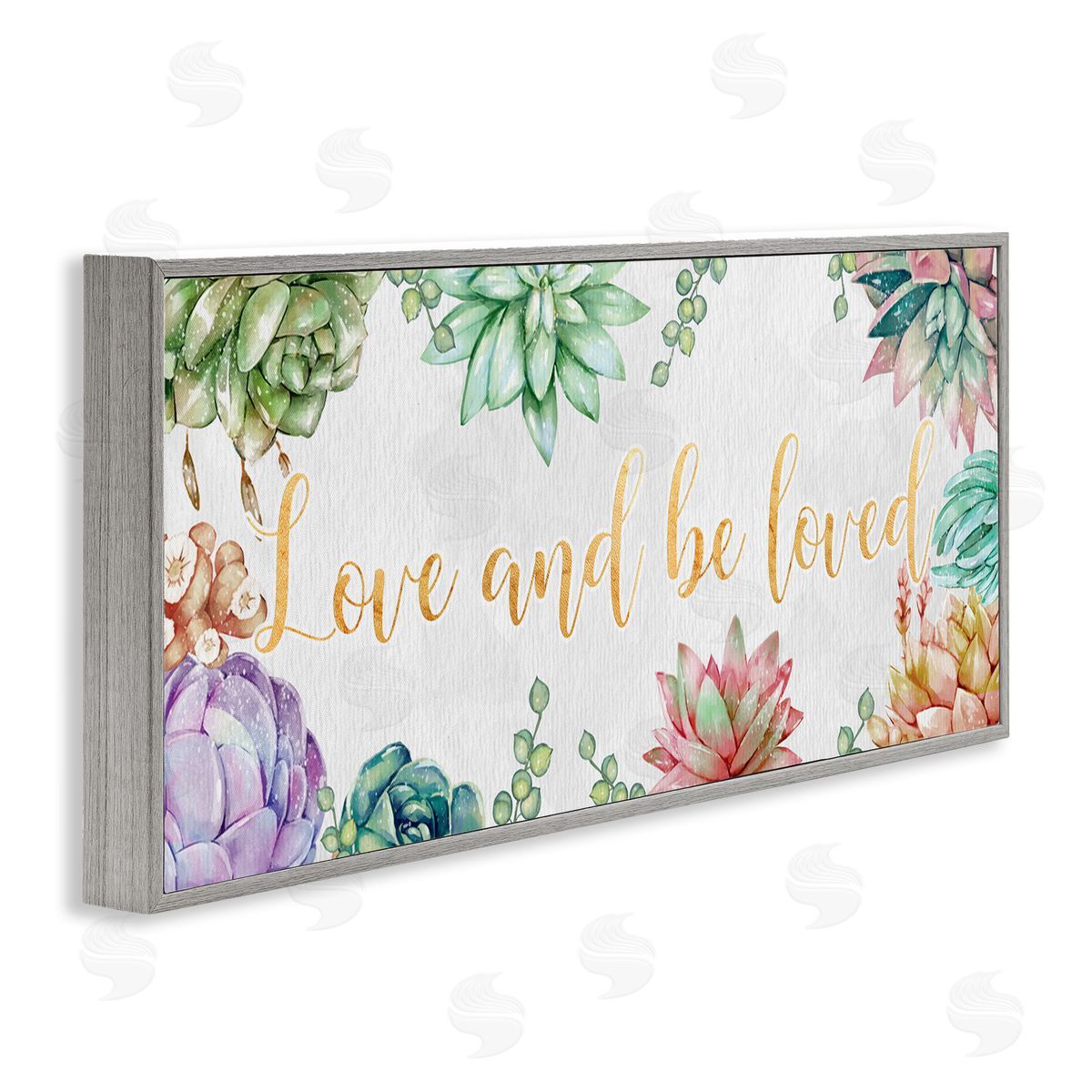 Ziwei Li Love and Be Loved Phrase Pink Purple Succulents Gray Framed Giclee Wall Art