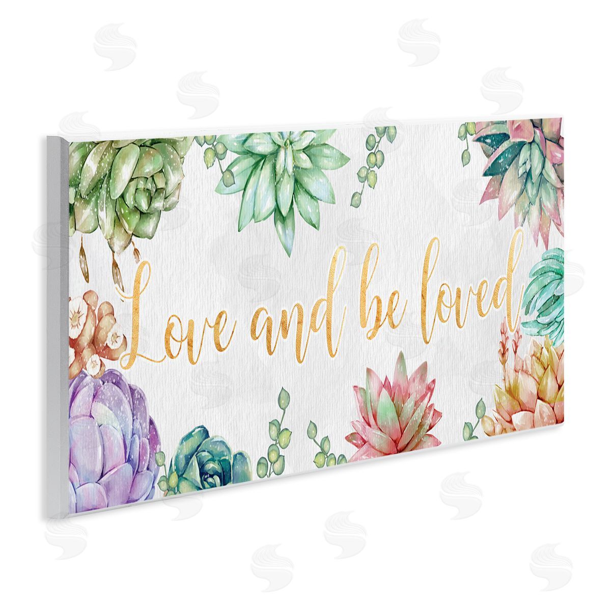 Ziwei Li Love and Be Loved Phrase Pink Purple Succulents Wall Plaque Art