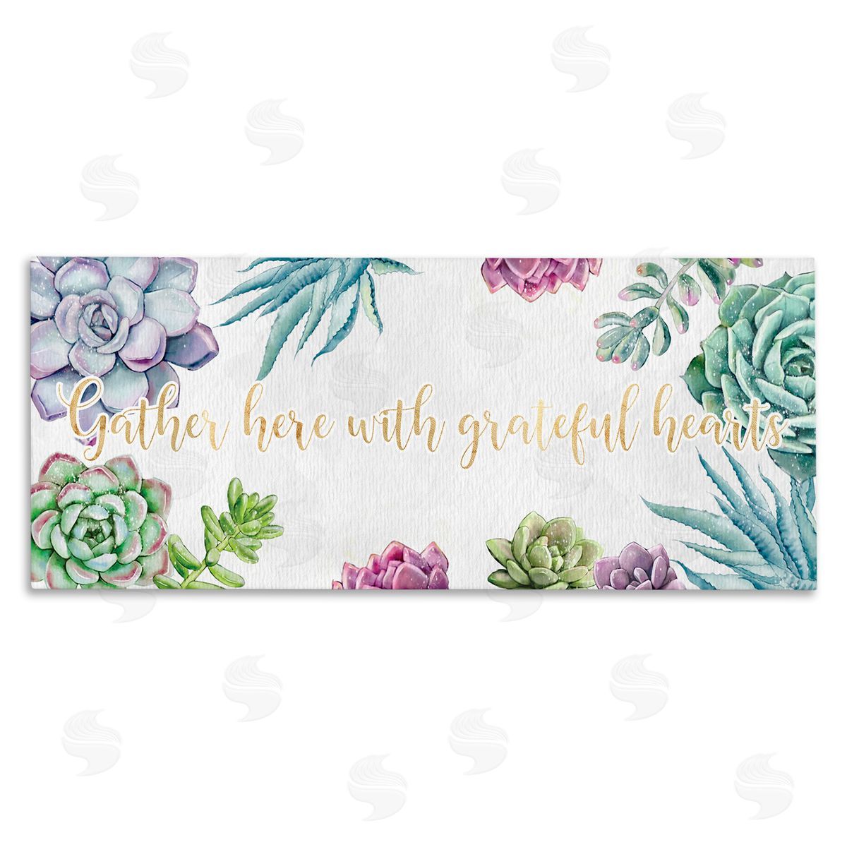 Ziwei Li Gather Here Grateful Hearts Phrase Blooming Succulents Canvas Wall Art